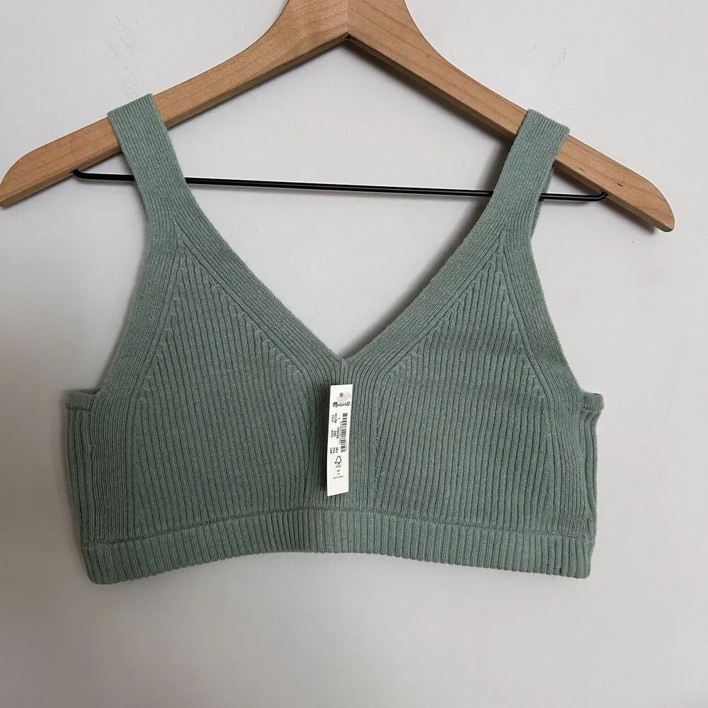 Madewell ReSourced Cashmere Bralette Frosted Willow Size L NWT Wool